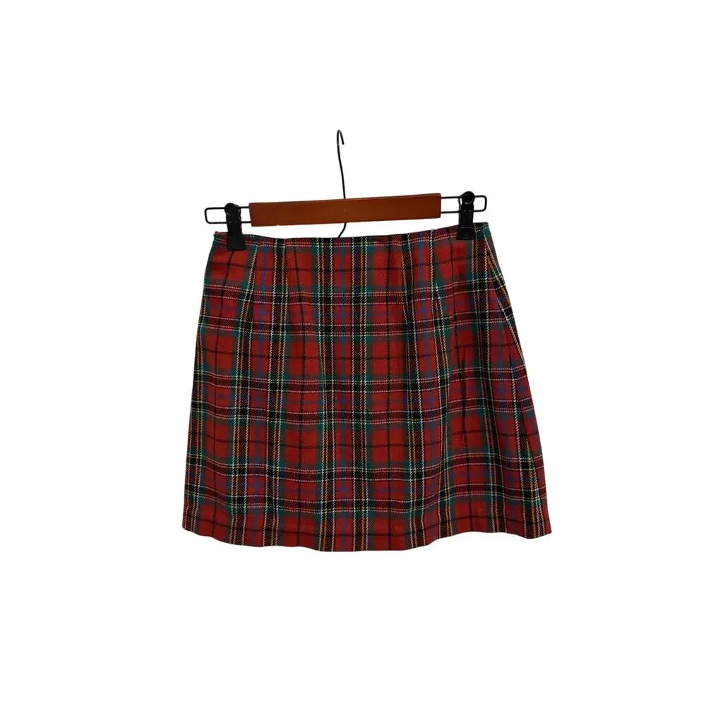 Vintage 90s Y2K The Limited Wool Blend Red Plaid Mini Skirt Size 2